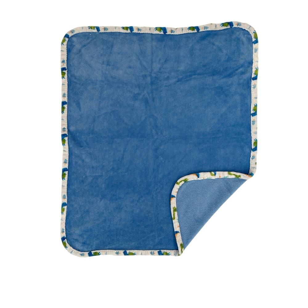 Le Bebe Favorite Green Blue Dinosaur Dino Baby Blanket Lovey Plush Trim Edge